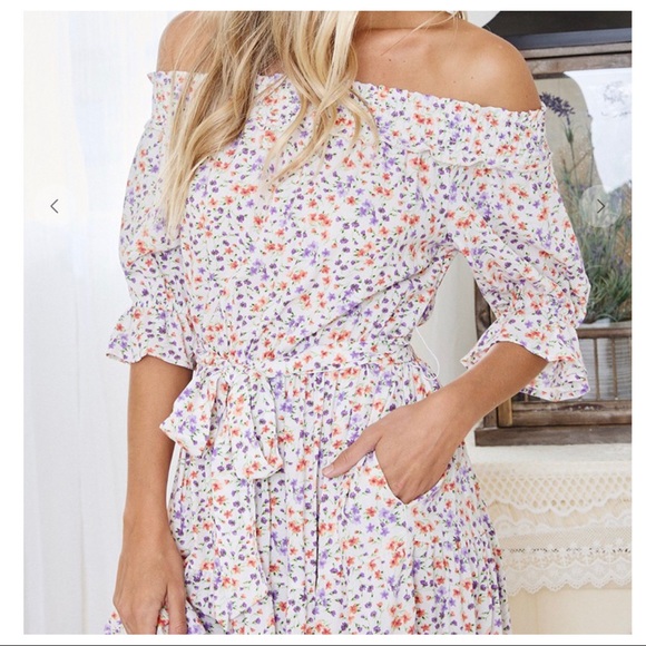 Boho Chic off the shoulder floral print midi dress - Picture 4 of 4